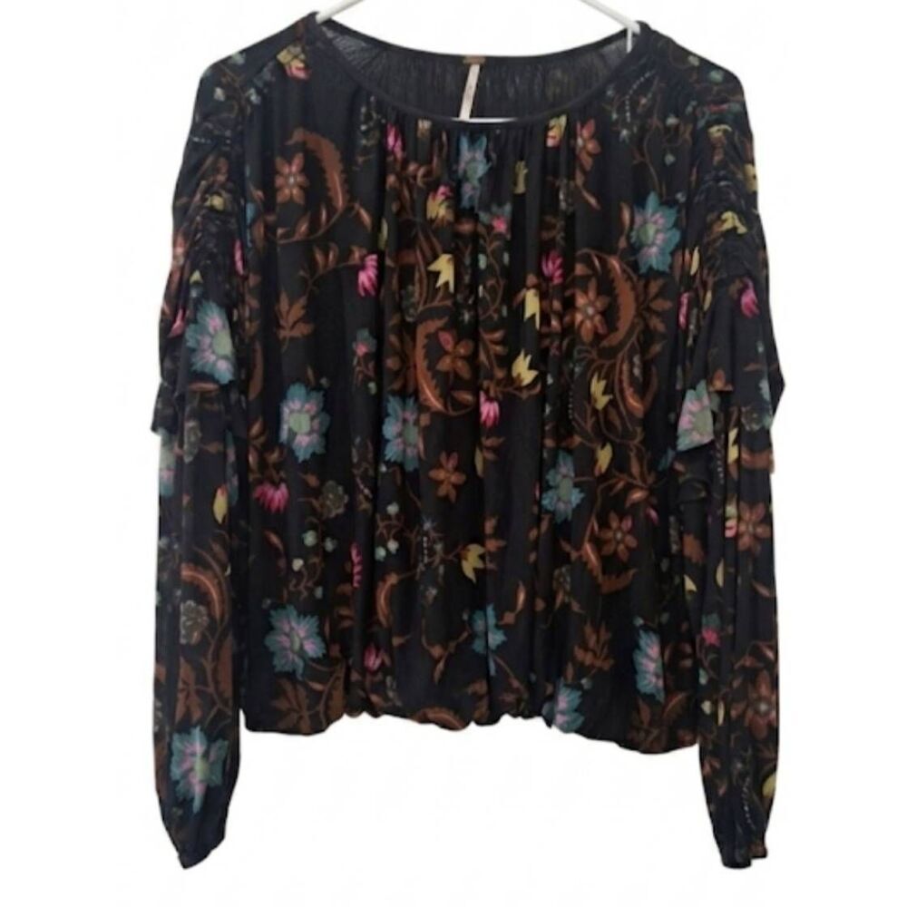 Free People womens small boat neck tulle mesh top Cottagecore peasant boho